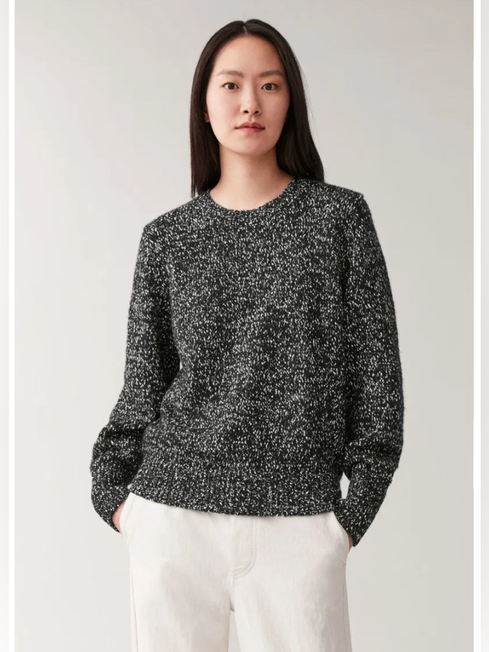 COS Speckle Black & White wool and cotton blended Crewneck Sweater size S